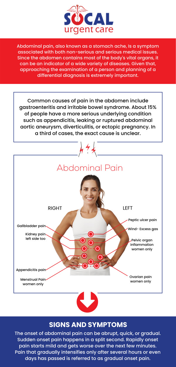 At SoCal Urgent Care, we provide prompt medical attention for women experiencing lower abdominal pain. Our team evaluates possible causes, such as gynecological, urinary, or digestive concerns, and ensures you receive timely guidance and care when urgent symptoms arise. For more information, please contact us or request an appointment online. We are conveniently located at 710 S Brookhurst St. Suite A, Anaheim, CA 92804 (less than 3 miles away from Disneyland). At SoCal Urgent Care, we provide prompt medical attention for women experiencing lower abdominal pain. Our team evaluates possible causes, such as gynecological, urinary, or digestive concerns, and ensures you receive timely guidance and care when urgent symptoms arise. For more information, please contact us or request an appointment online. We are conveniently located at 710 S Brookhurst St. Suite A, Anaheim, CA 92804 (less than 3 miles away from Disneyland).