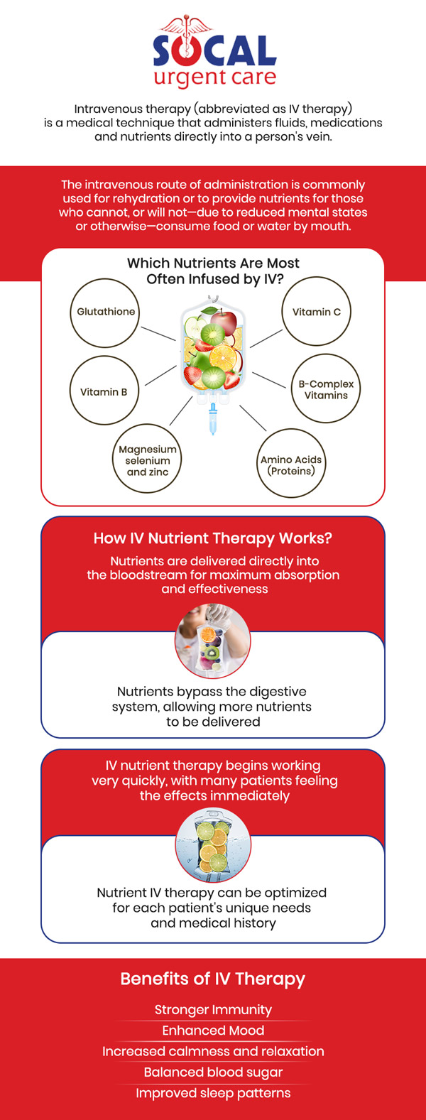 IV hydration therapy can help you regain crucial nutrients, get back lost fluids, and improve your general health quickly and efficiently. This therapy helps the body recover from weariness or dehydration, boosts energy levels, and improves immunological function by supplying fluids straight into the bloodstream. Contact SoCal Urgent Care today or book an appointment online to get the specialized care you need. We are conveniently located at 710 S Brookhurst St., Suite A, Anaheim, CA 92804. IV hydration therapy can help you regain crucial nutrients, get back lost fluids, and improve your general health quickly and efficiently. This therapy helps the body recover from weariness or dehydration, boosts energy levels, and improves immunological function by supplying fluids straight into the bloodstream. Contact SoCal Urgent Care today or book an appointment online to get the specialized care you need. We are conveniently located at 710 S Brookhurst St., Suite A, Anaheim, CA 92804.