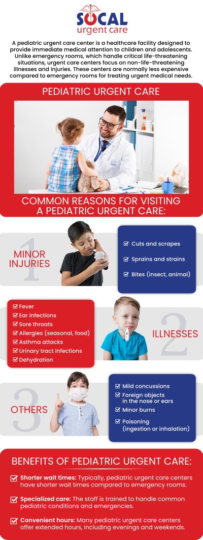 Our pediatric urgent care center could be able to see you sooner if your child has an urgent injury or sickness that is not life-threatening or serious. Care for children with compassion is the main priority for our specialists. For more information, please contact us or request an appointment online. We are conveniently located at 710 S Brookhurst St. Suite A, Anaheim, CA 92804 (less than 3 miles away from Disneyland).