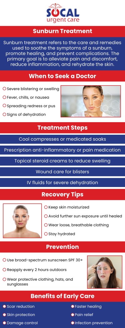 Sunburns can be extremely dangerous, if you are showing signs or symptoms of sunburn, walk into SoCal Urgent Care today to get diagnosed and treated for your sunburn. Contact us during our business hours, or simply walk in. We are conveniently located at 710 S Brookhurst St. Suite A, Anaheim, CA 92804 (less than 3 miles from Disneyland). Sunburns can be extremely dangerous, if you are showing signs or symptoms of sunburn, walk into SoCal Urgent Care today to get diagnosed and treated for your sunburn. Contact us during our business hours, or simply walk in. We are conveniently located at 710 S Brookhurst St. Suite A, Anaheim, CA 92804 (less than 3 miles from Disneyland).