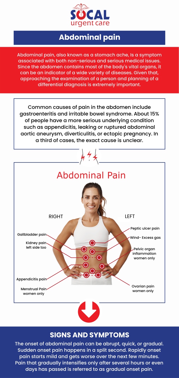 Sharp pelvic pain requires a high level of clinical suspicion to rule out emergencies. You should visit SoCal Urgent Care immediately if sharp pain is accompanied by heavy vaginal bleeding, dizziness, or a rigid, tender abdomen. These can be symptoms of an ectopic pregnancy or ovarian cyst rupture. If the pain is localized to the lower right and paired with nausea, it may signal appendicitis. We provide the diagnostic tools necessary to differentiate between cycle-related discomfort and serious medical conditions. For more information, please contact us or request an appointment online. We are conveniently located at 710 S Brookhurst St. Suite A, Anaheim, CA 92804 (less than 3 miles away from Disneyland).